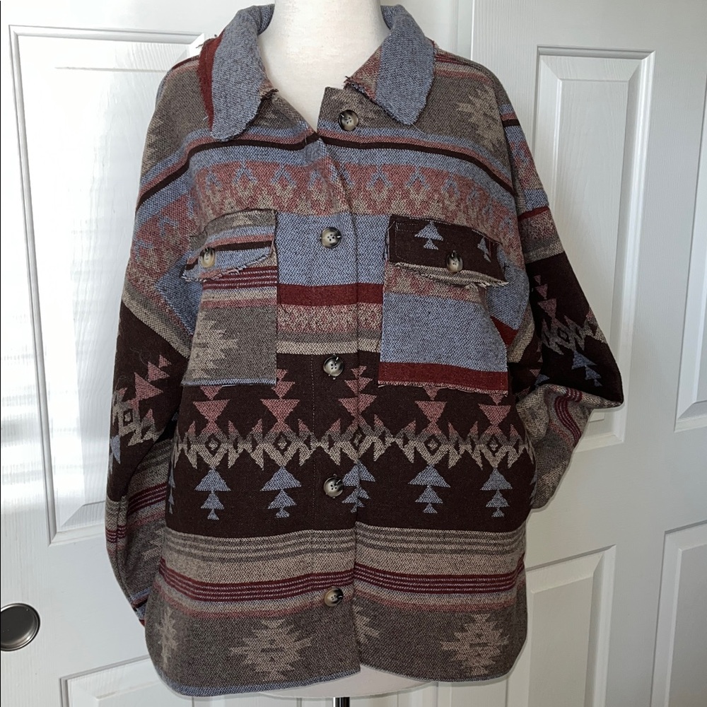 New In Aztec Western Button Down Oversized Jacket - Picture 4 of 13